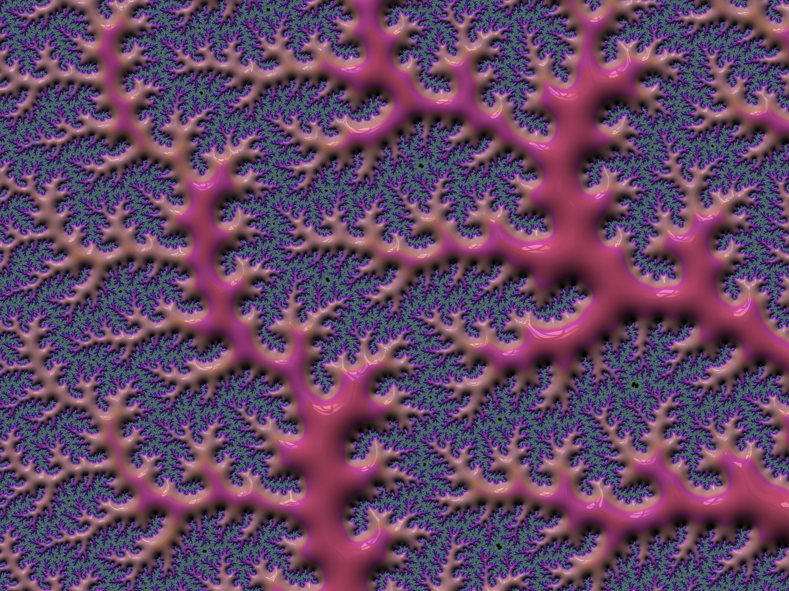 Fractal017 - Fractegrity Abstract fractal pattern with purple coral-like branches over a teal speckled background, creating a psychedelic texture.