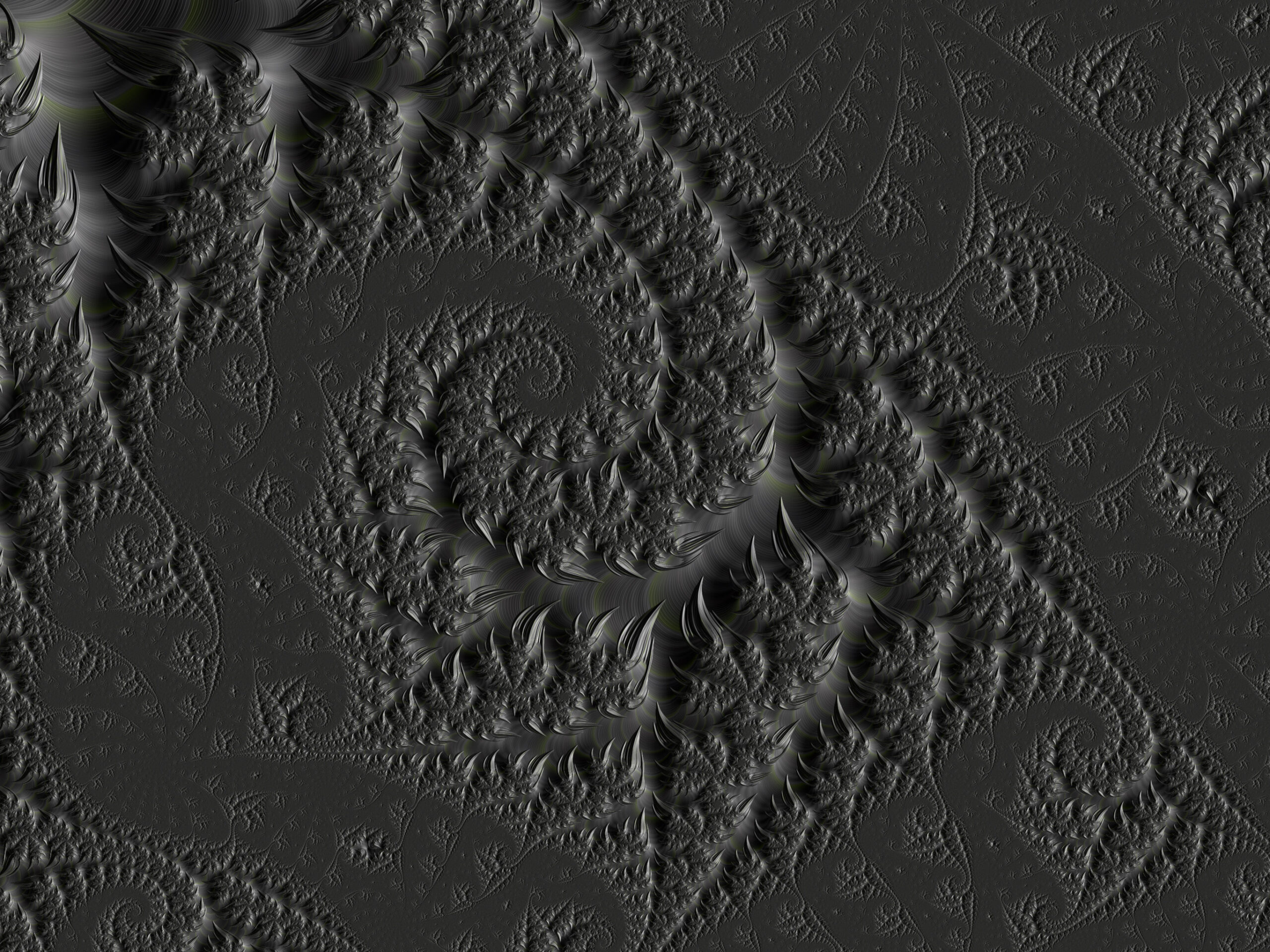 Fractal101 - Fractegrity Abstract grayscale fractal pattern with spiky, swirling ridges across the surface.